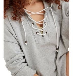Aerie light gray lace up hoodie